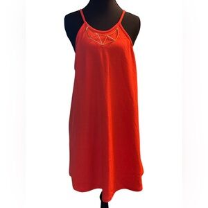 Hot Ginger Orange Halter Top dress with attached necklace in gold Size L. NWT